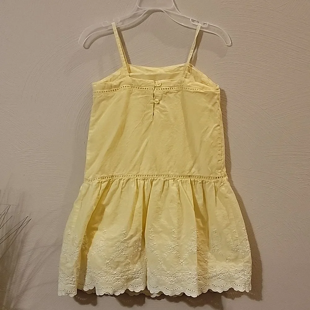 GIRL'S GAP YELLOW SUNDRESS WITH FLORAL EMBROIDERY ON SCALLOPED HEM, SIZE 5